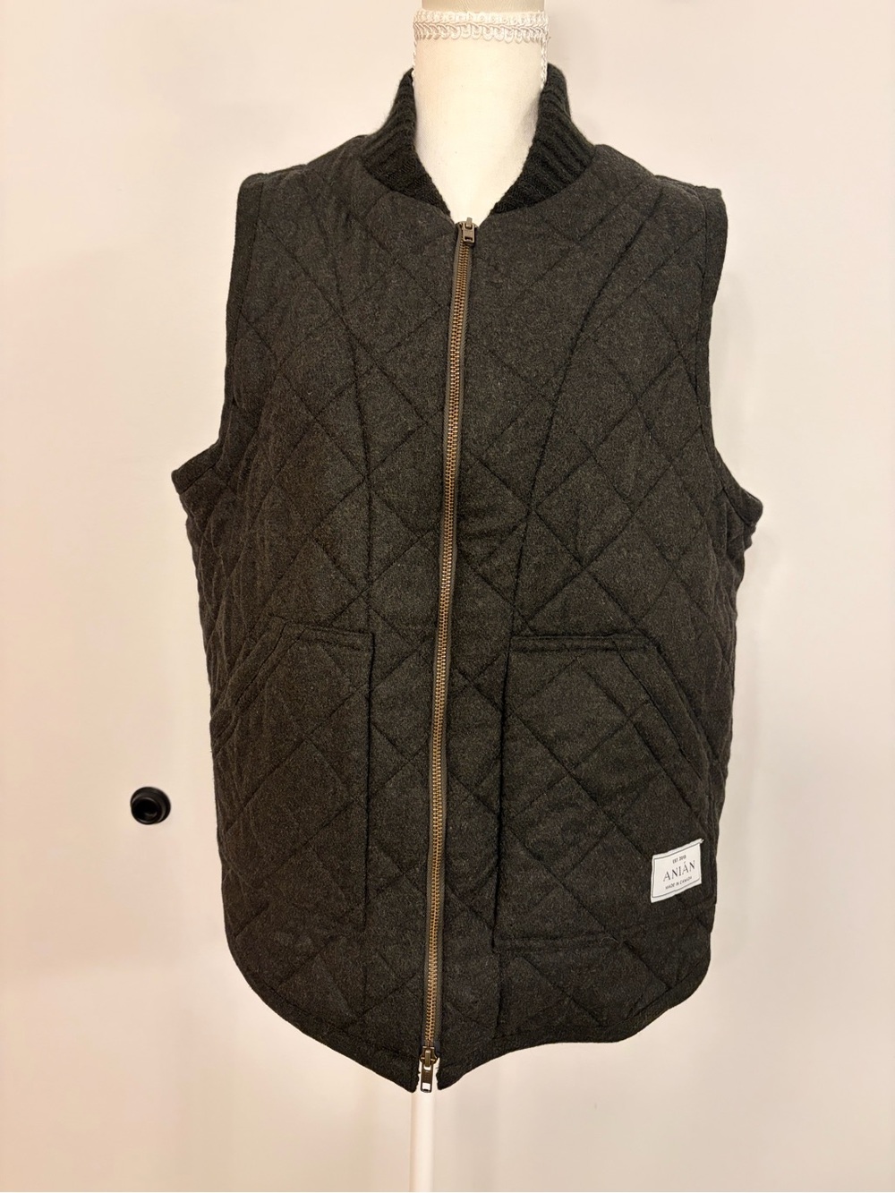 Anian Quilted Wool Zip Vest - Charcoal Gray, women’s medium